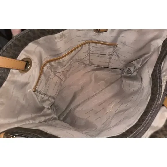 Michael Kors Jet Set MK Logo Brown Signature Tote - Picture 3 of 6